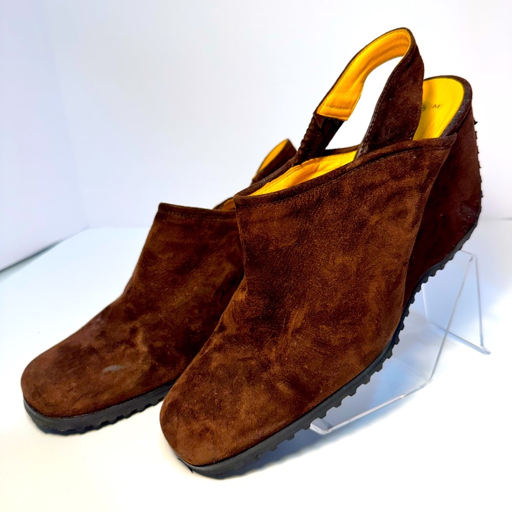 NINA Brown Suede Leather Slingback Wedge Heels -Women's Size 8.5 - Made in Italy